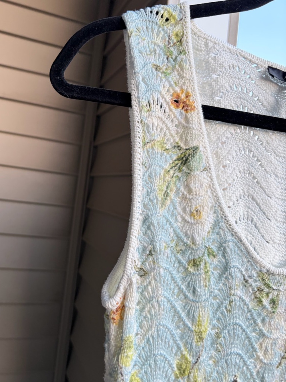 🆕🦋☘️ AQUA Floral Knit Dress M Ivory Blue Textured Crochet Midi Bloomingdale’s - Picture 7 of 15